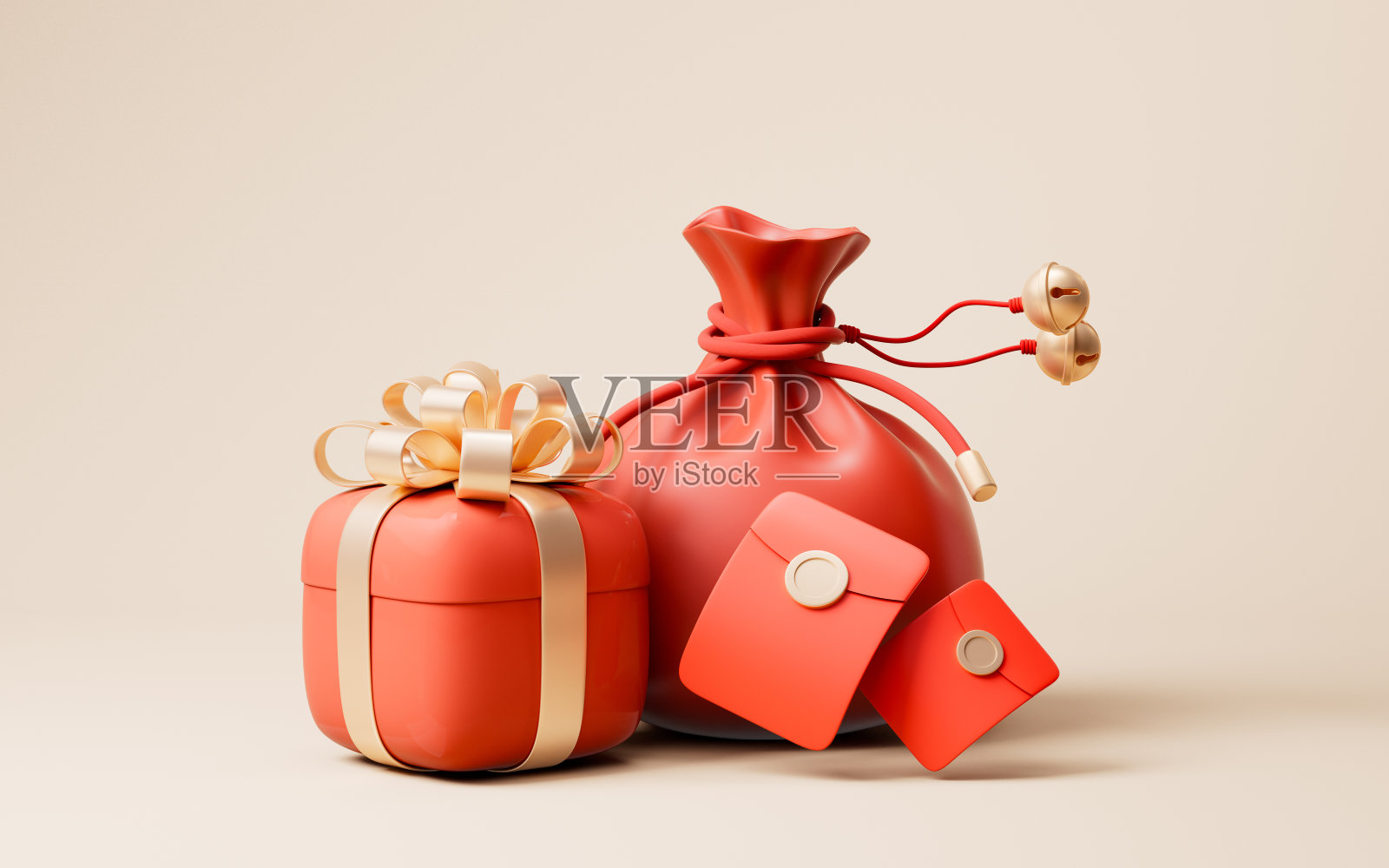 卡通礼盒,节日元素,3d渲染。照片摄影图片