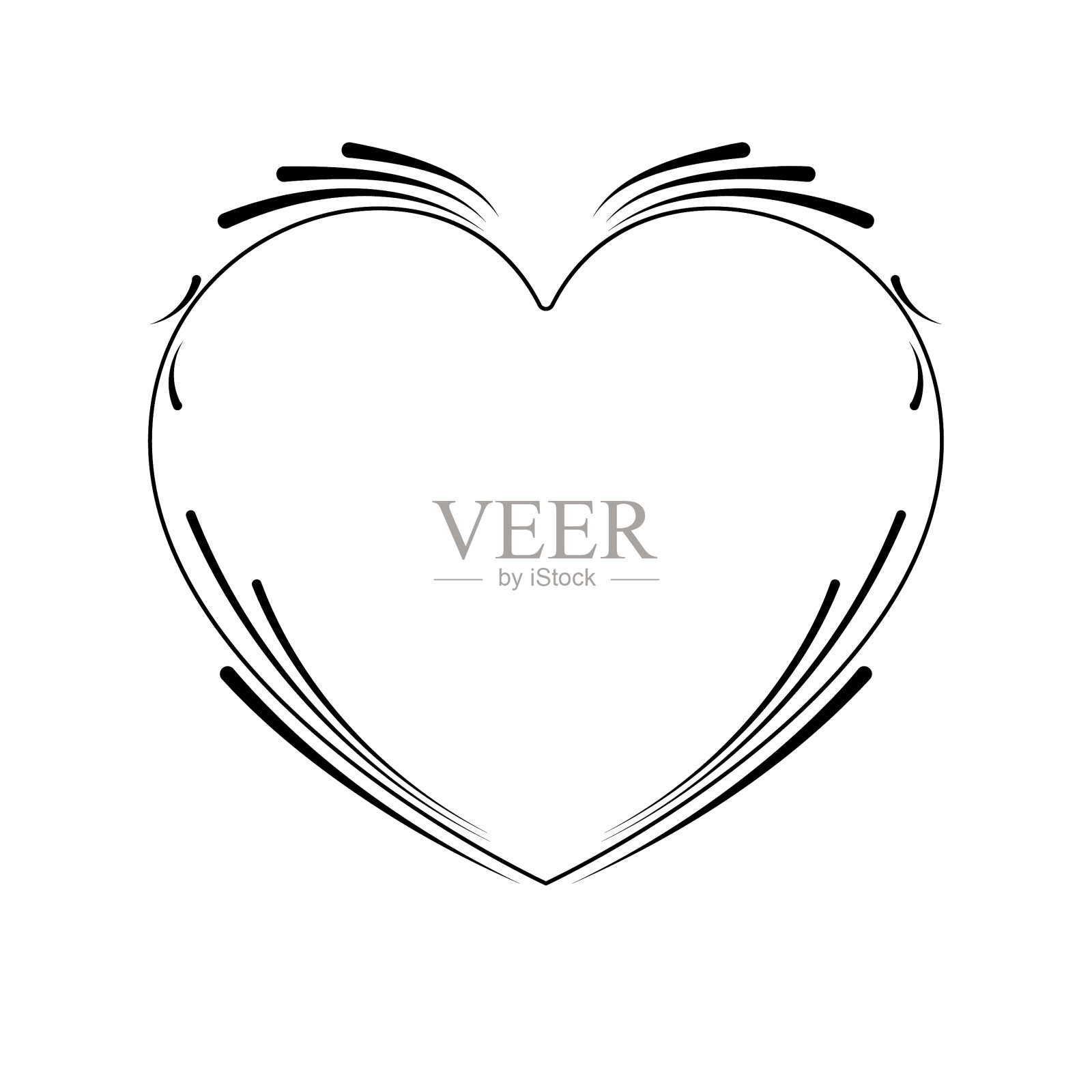 手绘框架心脏与植物涂鸦14二月假期概念矢量设计大纲风格在白色背景孤立的信件,消息,邮件,卡片,海报插画图片素材