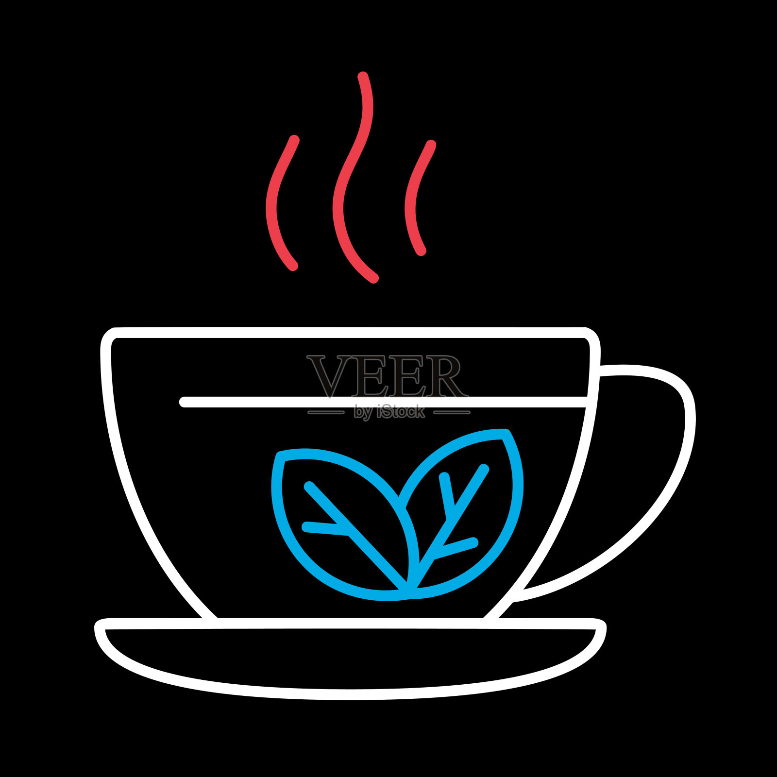 一杯茶与薄荷叶矢量图标插画图片素材