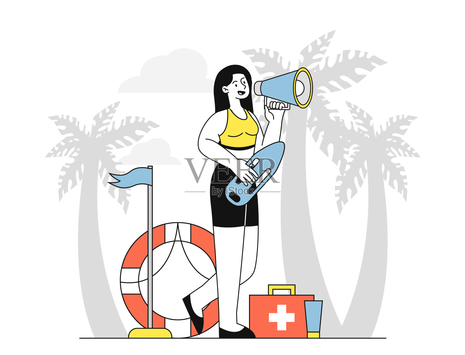 海滩救生员,简单插画图片素材