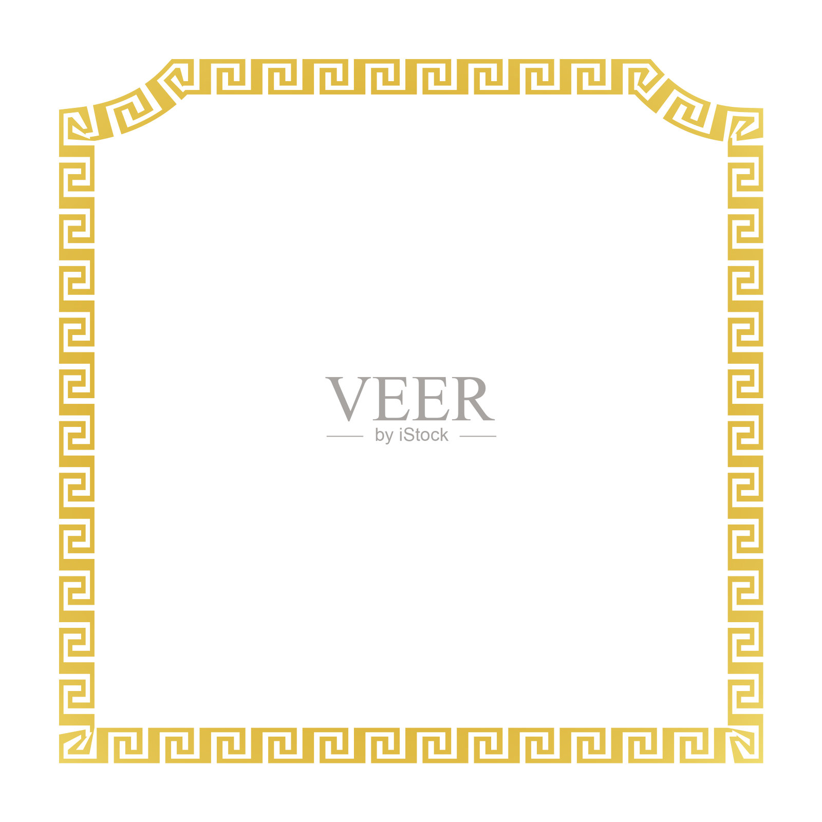 希腊黄金方形复古框架水平框架复古希腊关键图案希腊fret豪华黄金画框金色边框复古徽章装饰复古徽章元素插画图片素材