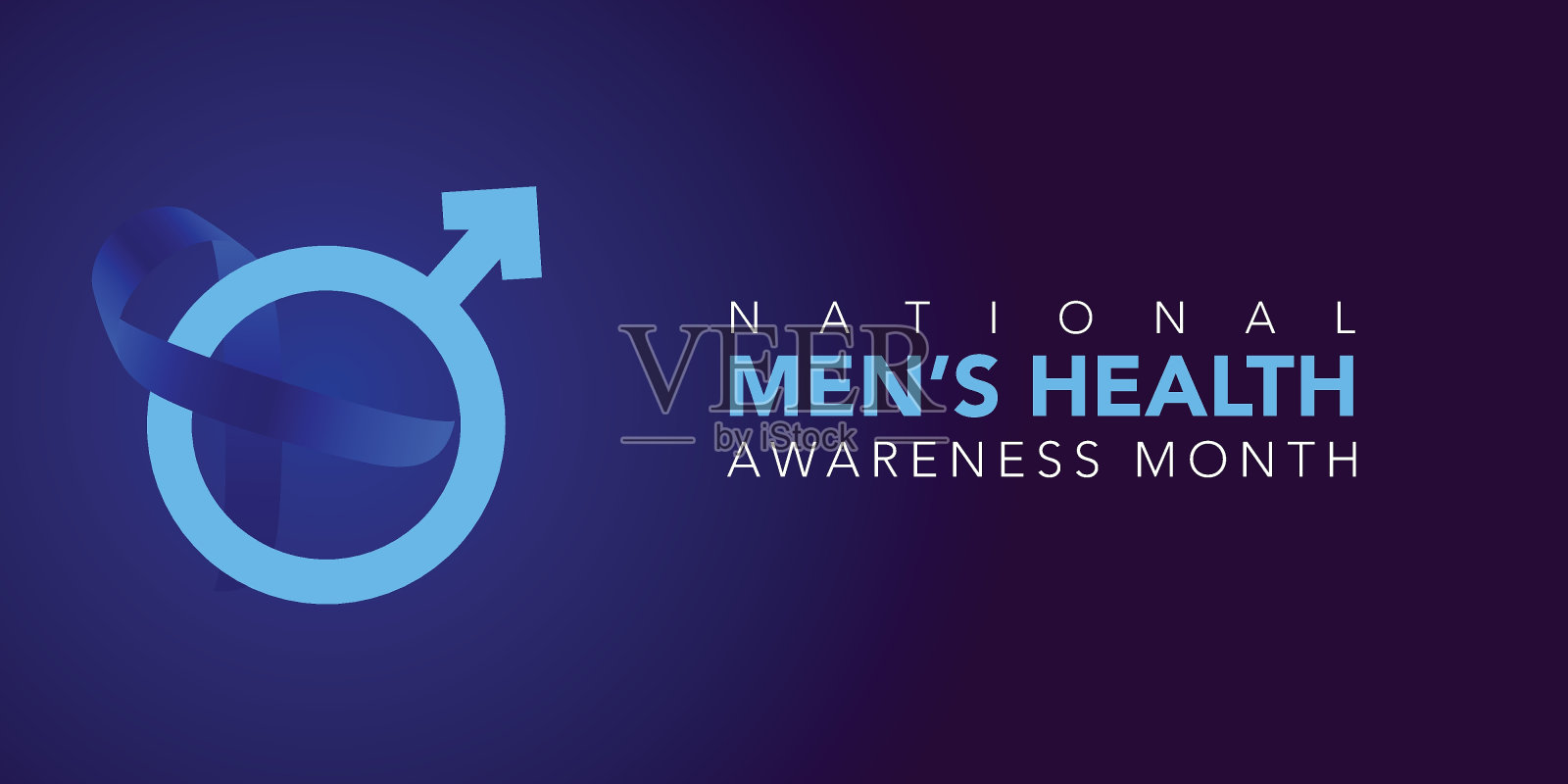 蓝色丝带男性健康月宣传海报或banner。反对男性Movember医疗保健前列腺癌运动的矢量胡须符号,活动于每年六月插画图片素材