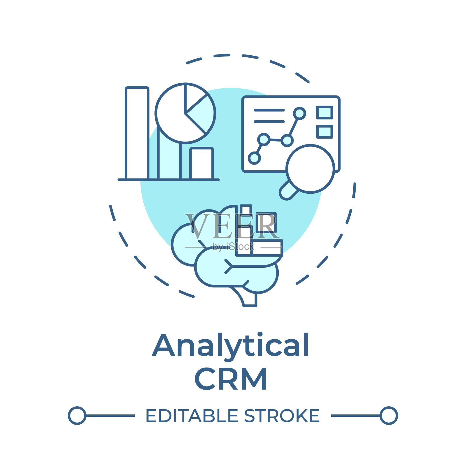 分析CRM软蓝色概念图标插画图片素材