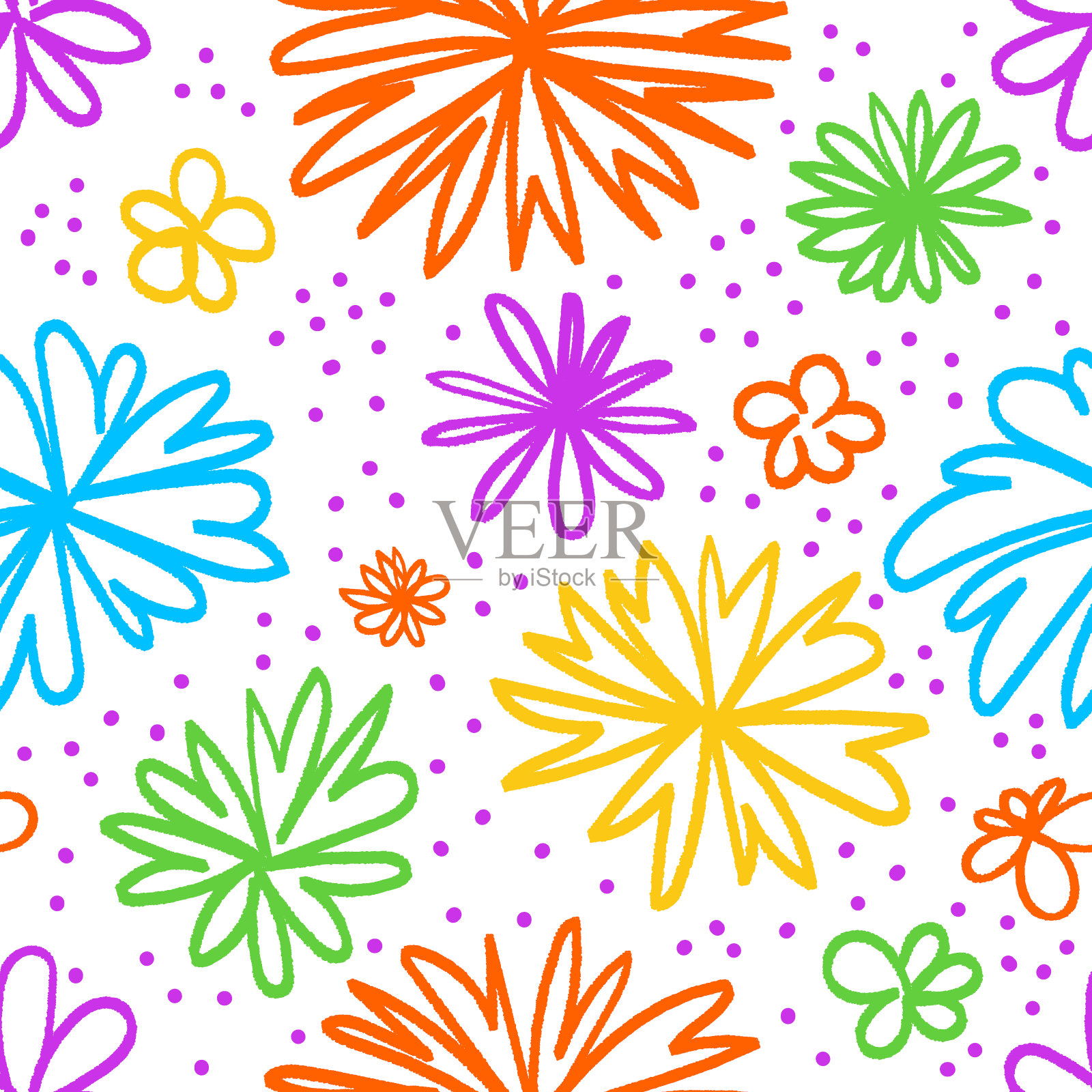 无缝图案与手绘图形花和点。花卉设计。矢量插图。插画图片素材