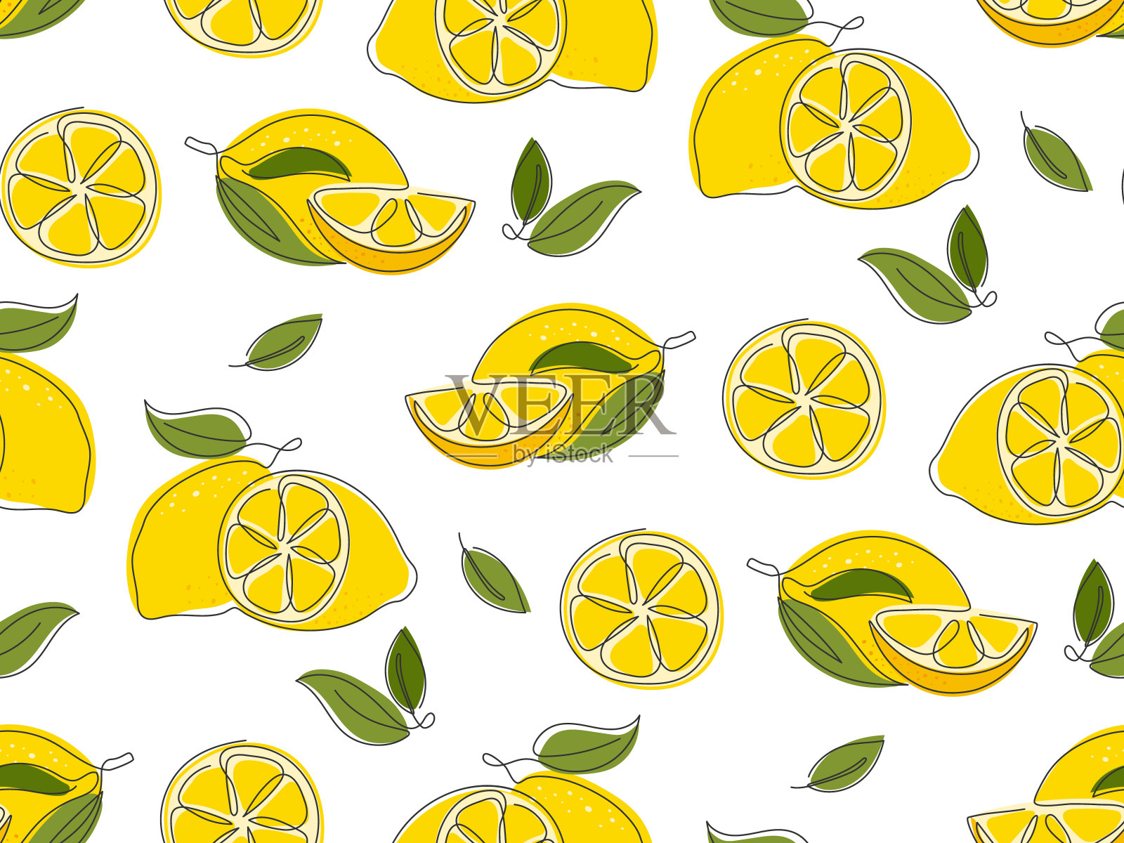 黄柑橘无缝花纹插画图片素材