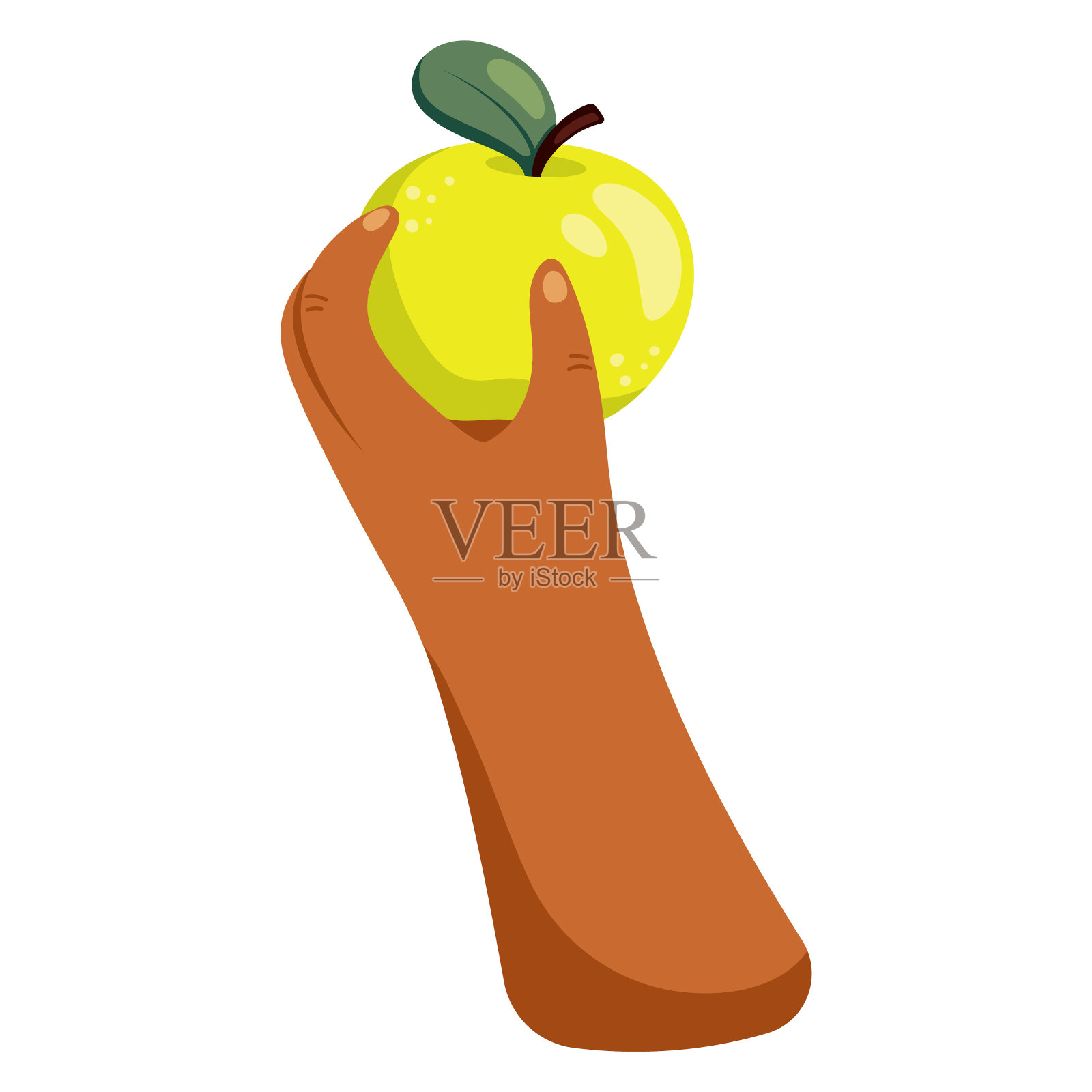 青苹果在手。成熟多汁的水果插图。明亮的卡通矢量平面剪贴画插画图片素材