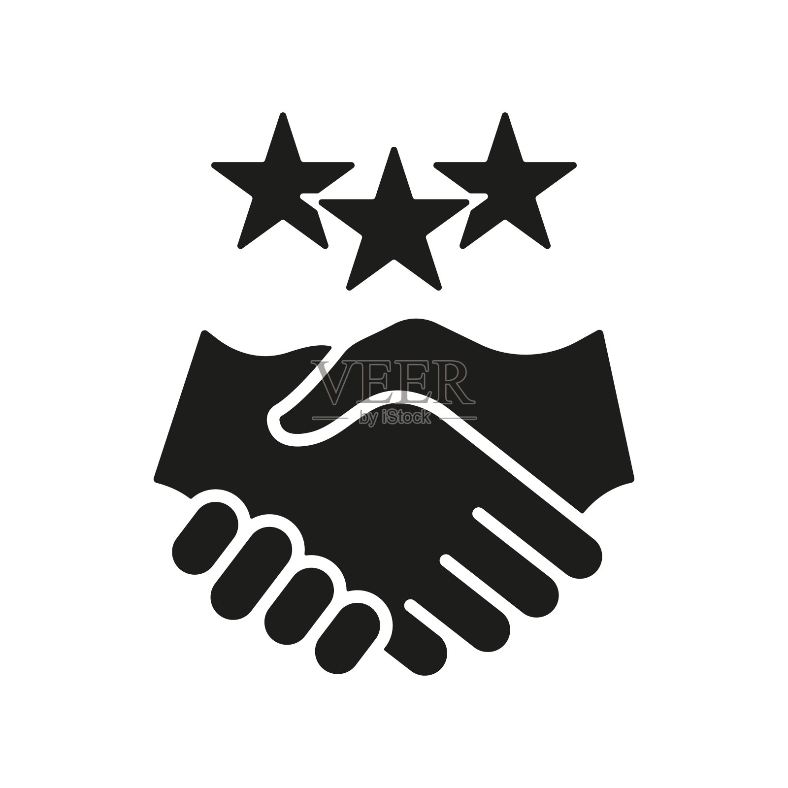 客户满意度剪影图标。握手与星星象形文字。欣赏和伙伴关系。客户评审签名。商务沟通和支持标志。孤立矢量图插画图片素材