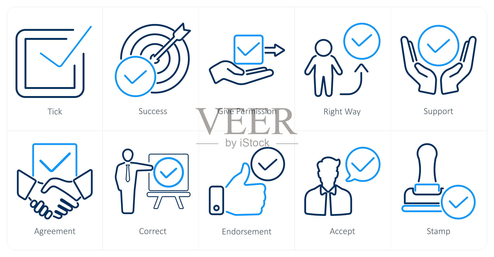 一组10个复选标记图标,如勾选,成功,给予许可插画图片素材