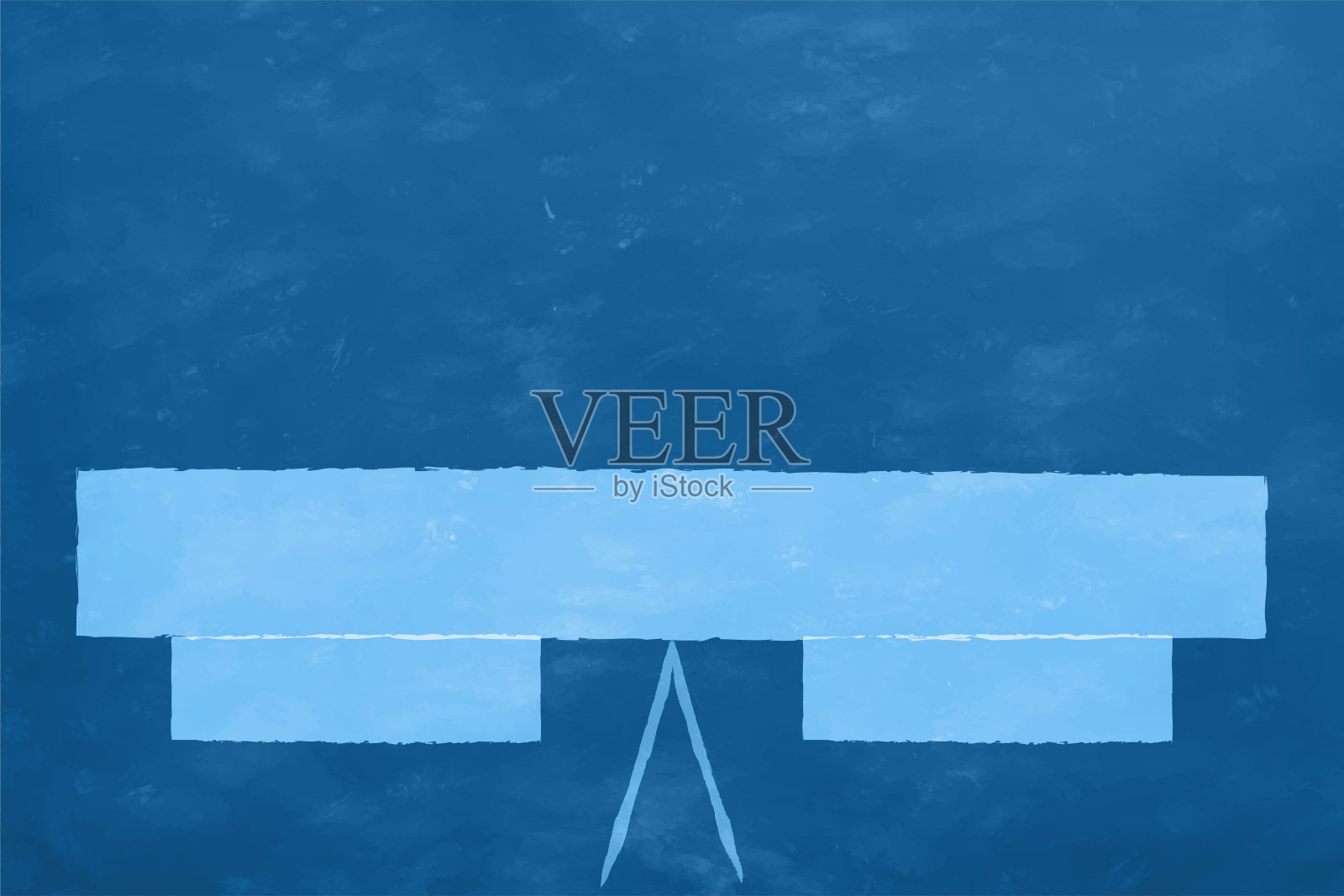 空白的粉彩镶边的乡村复古风格蓝色的垃圾纹理刮白墙壁,画布水平矢量背景,复制空间和斑点与抽象的平衡或跷跷板用涂抹的画笔笔触留下复制空间插画图片素材