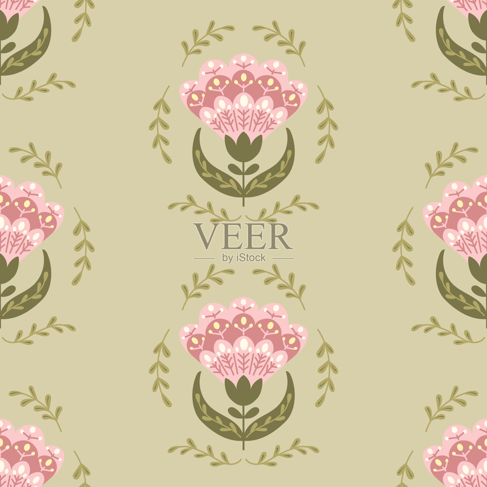 花卉无缝图案与抽象花插画图片素材