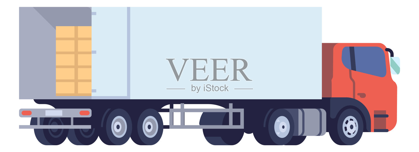 物流货物。汽车卡车。仓库的车。箱运输。工业车辆。把包裹装进卡车。容器分布。仓库运输。向量的概念插画图片素材