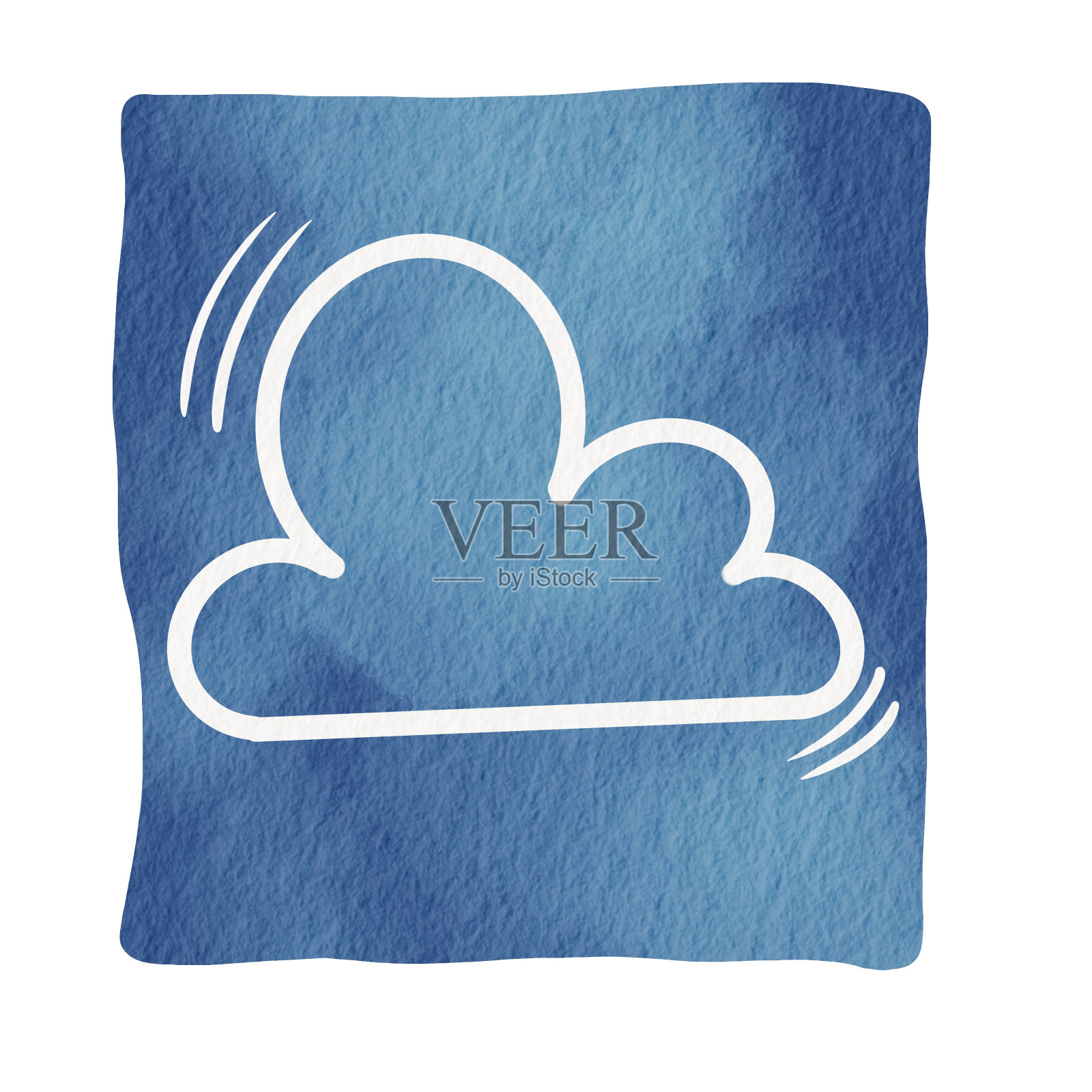 抽象涂鸦云与蓝天横幅水彩插图装饰夏季和户外活动。插画图片素材