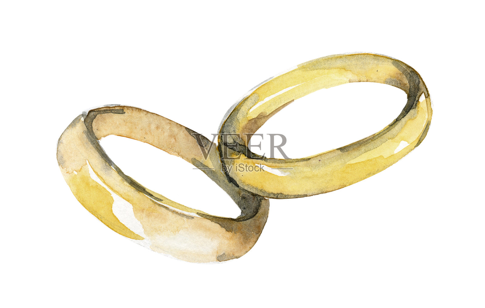新娘和新郎的戒指,图标,孤立。用水彩画在白色背景上的结婚戒指插画图片素材