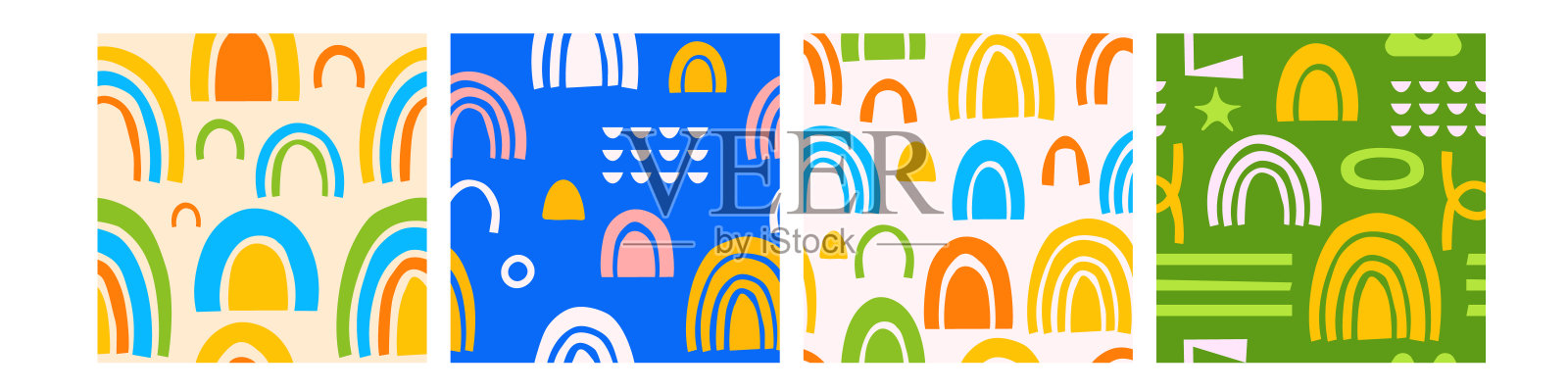 印花彩色波西米亚彩虹无缝图案。抽象彩虹图案插画图片素材