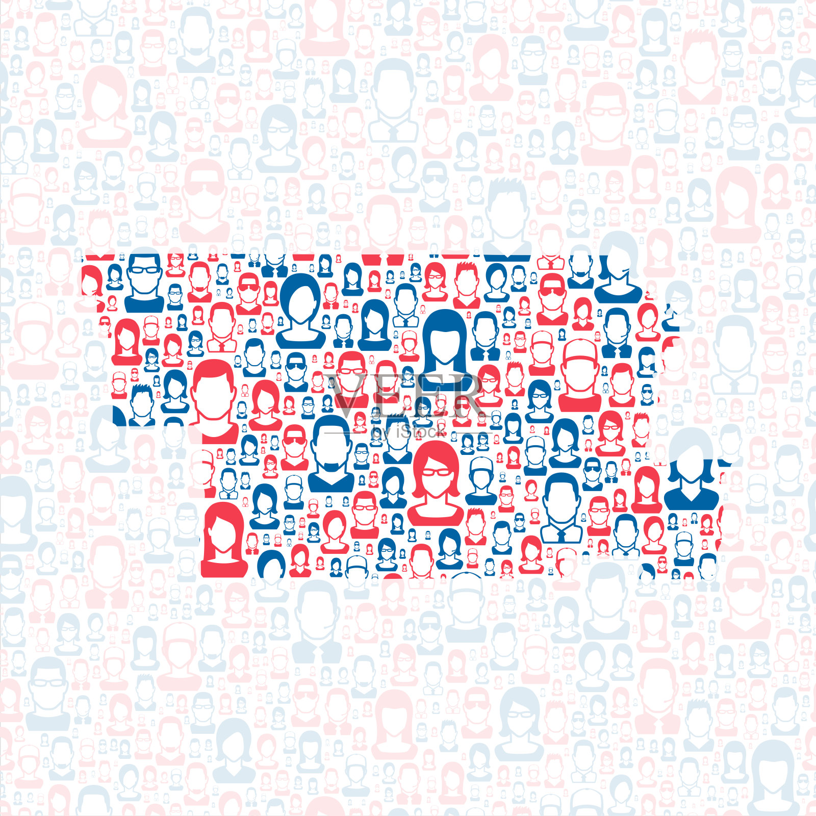 格伦县,加利福尼亚。地图上有蓝色和红色的人插画图片素材