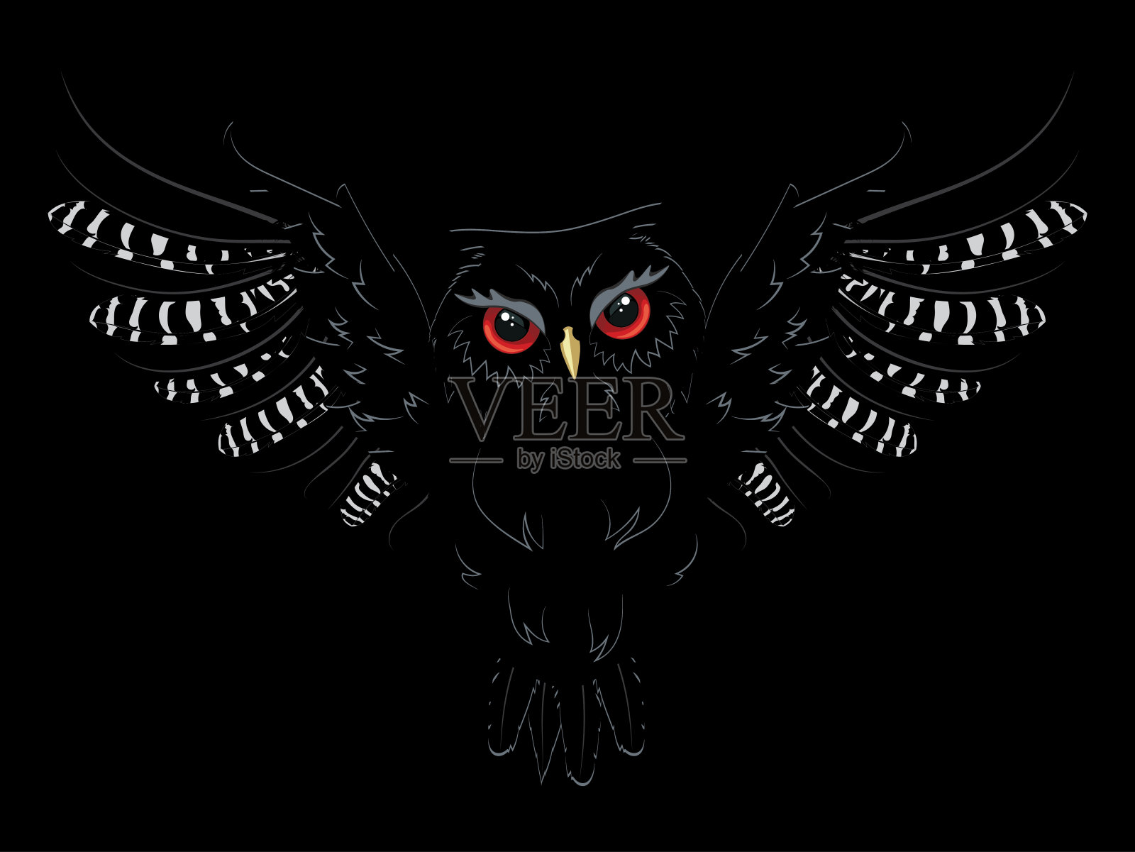 猫头鹰从黑暗中攻击插画图片素材