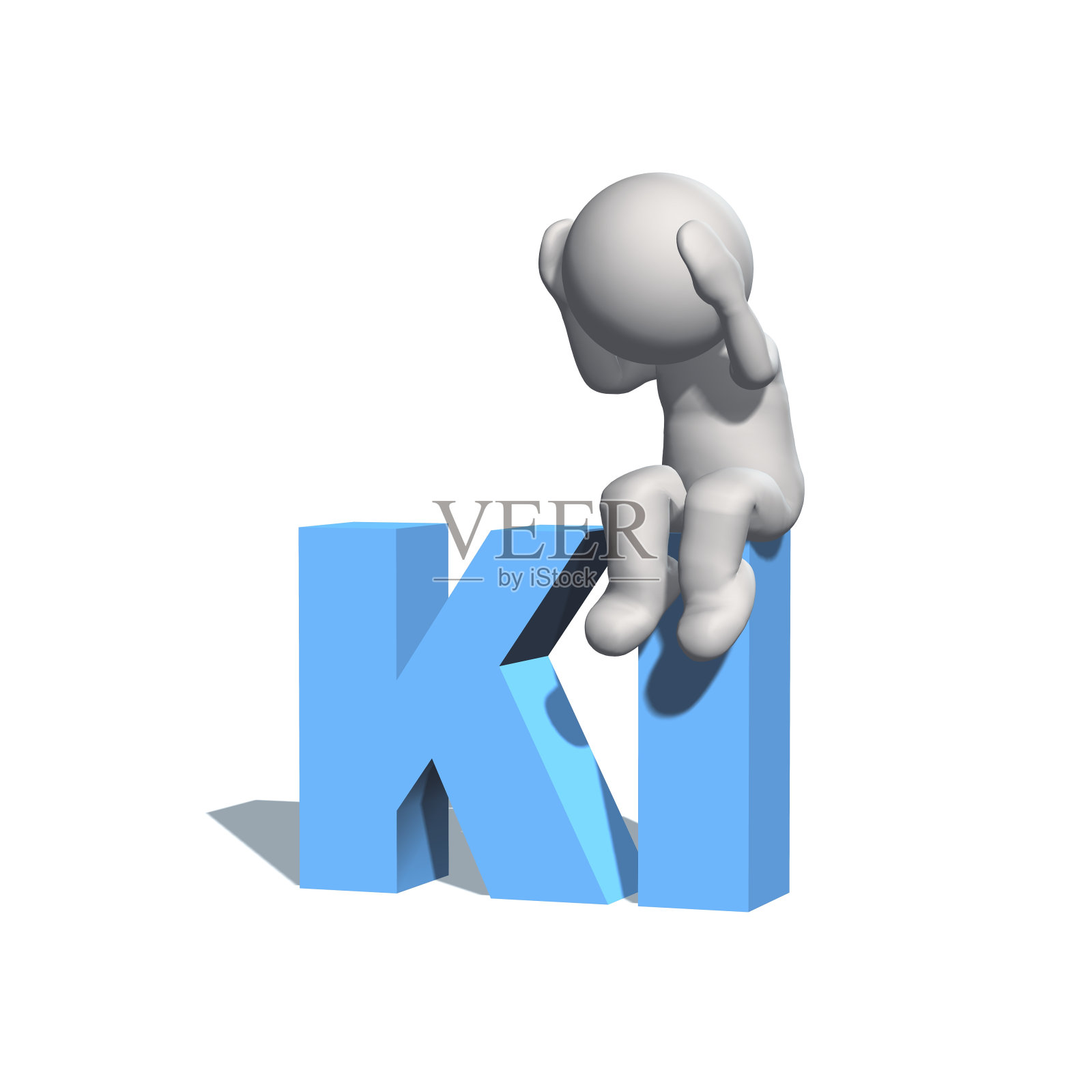 KI人工智能(德语Kuenstliche Intelligenz)符号与三维人-隔离在白色背景上照片摄影图片