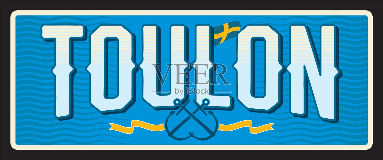 法国土伦市,复古旅游板块插画图片素材