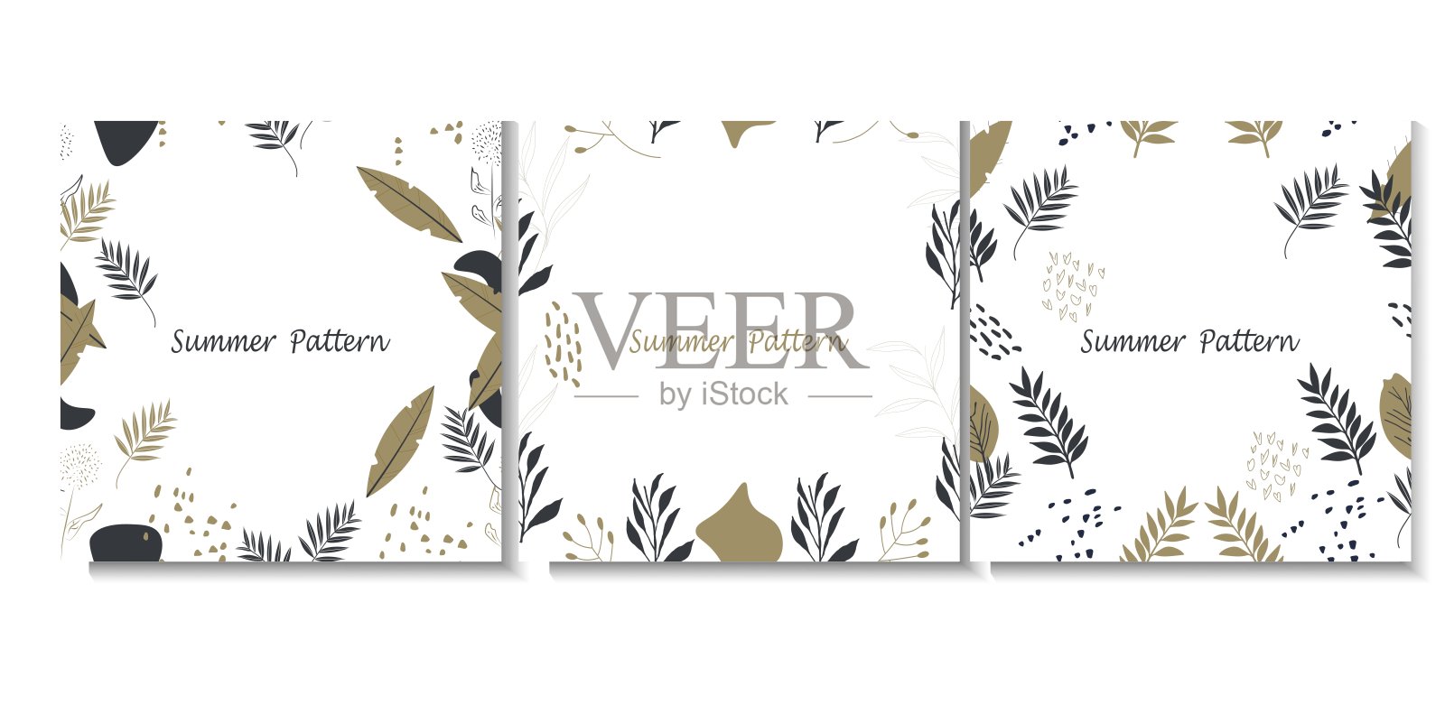 一组矢量无缝叶片图案模板。天然瓷砖设计用于纺织品,布料,包装纸,卷筒纸,印花,织物和壁纸。插画图片素材