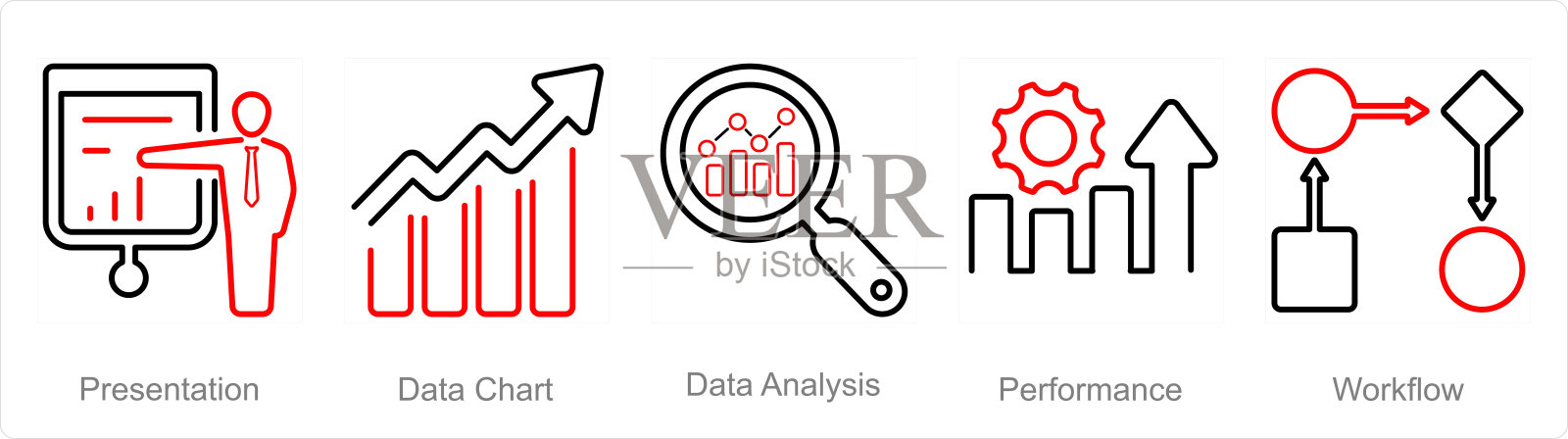 一组5个数据分析图标作为演示,数据图表,数据分析插画图片素材