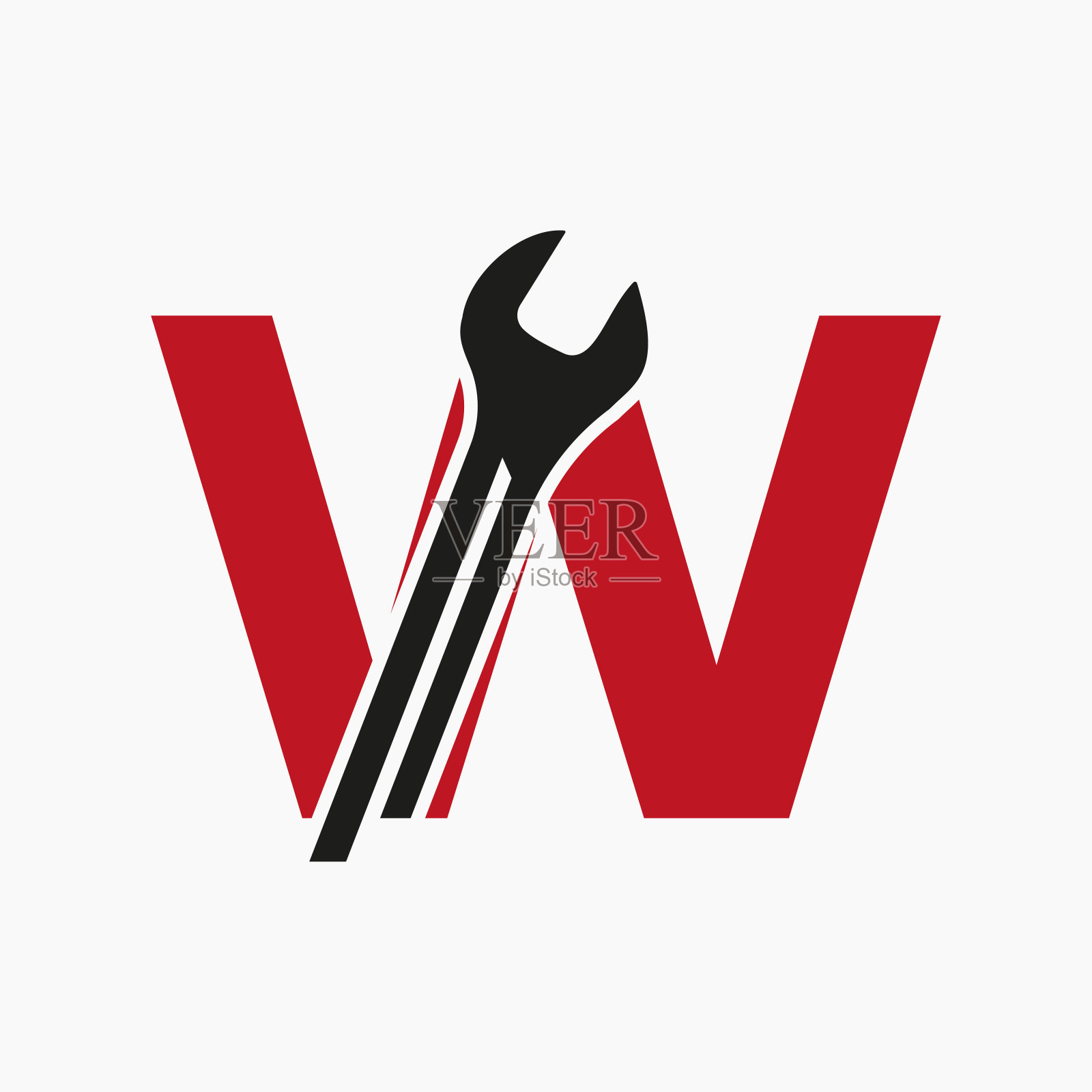 扳手标志在字母W上,并带有工程标志。技术人员标识插画图片素材