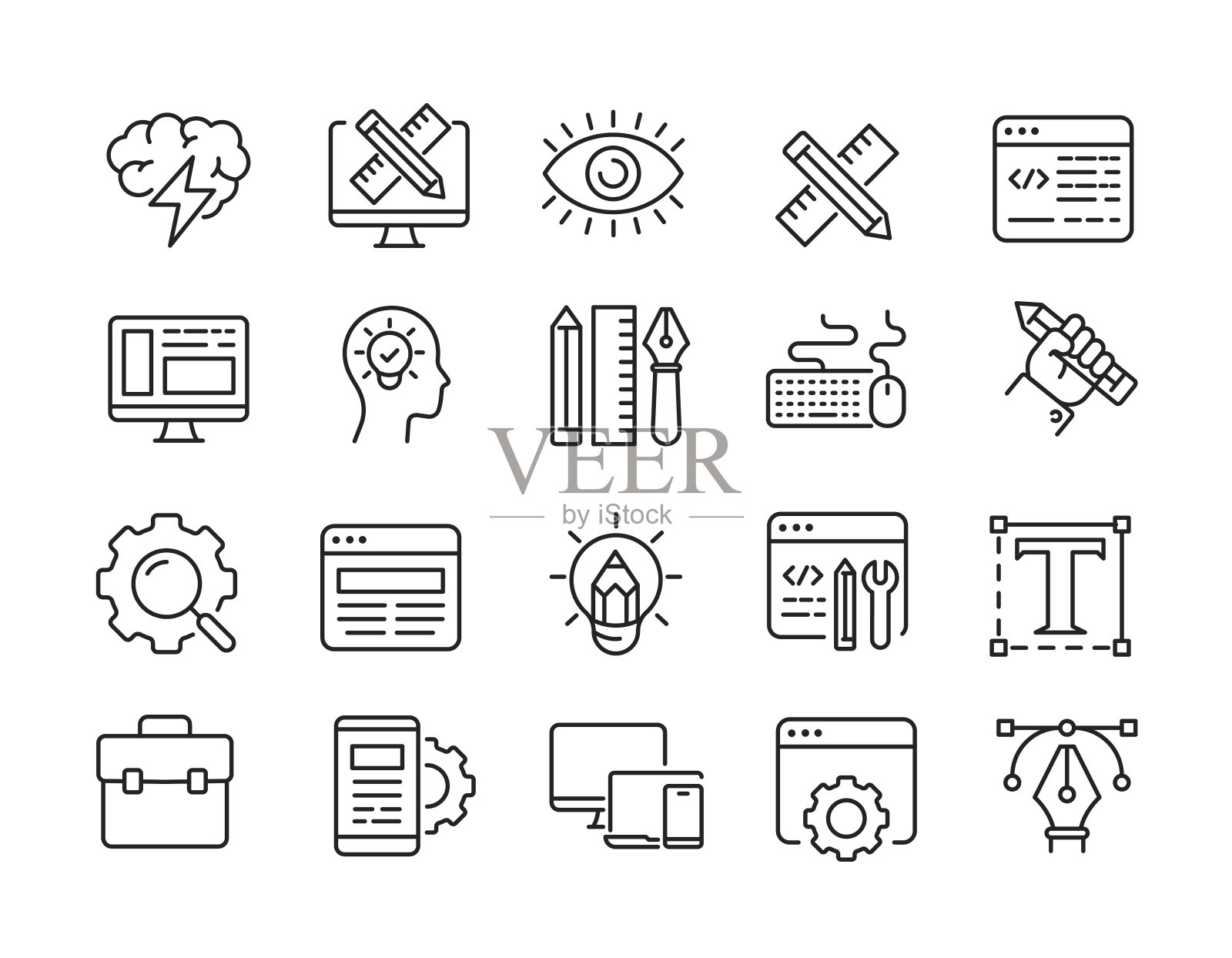 网页设计线条图标。可编辑的中风。网站营销设计,logo, app,模板,ui等。矢量插图。插画图片素材