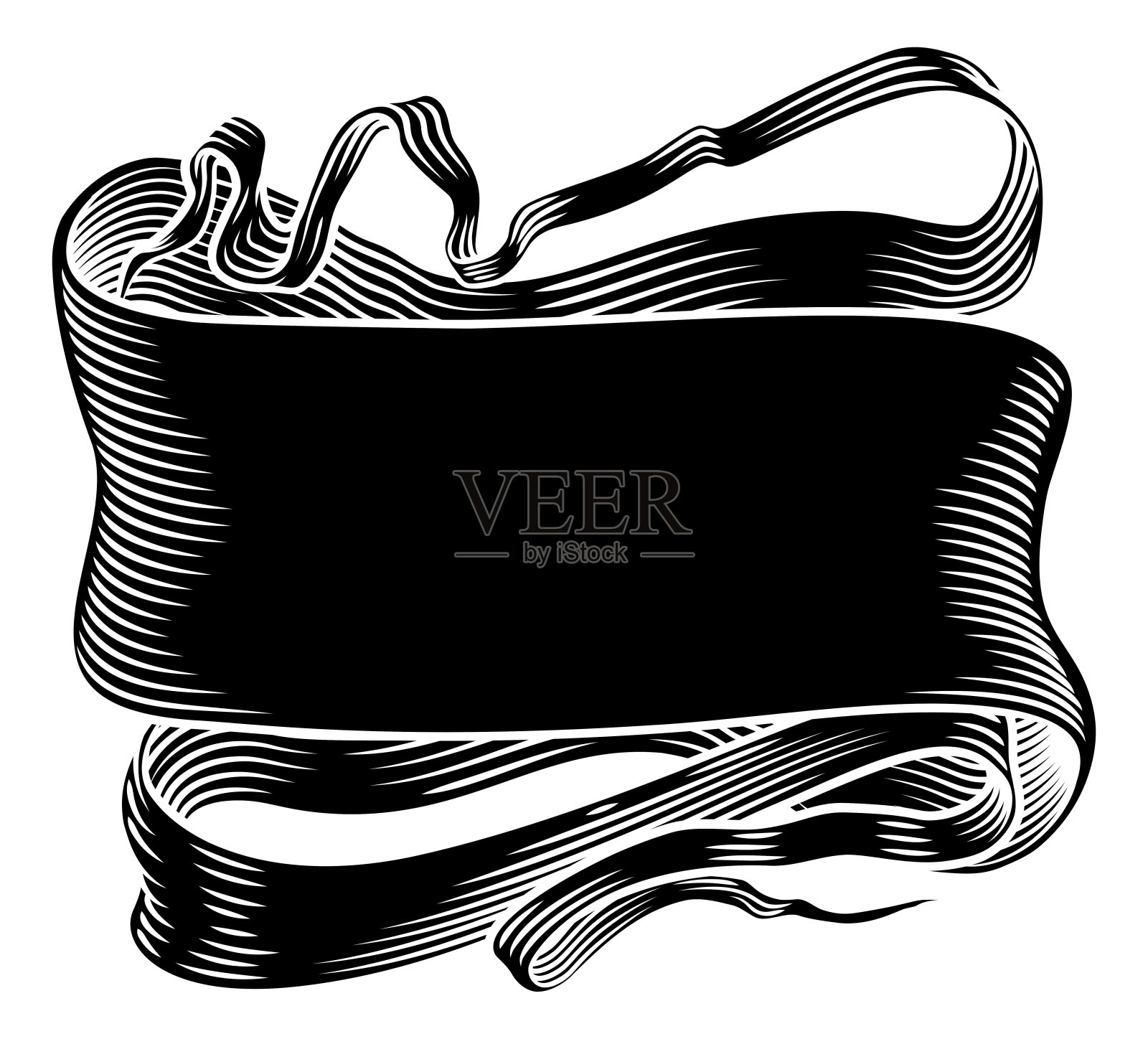 卷轴横幅纸丝带木刻复古蚀刻插画图片素材