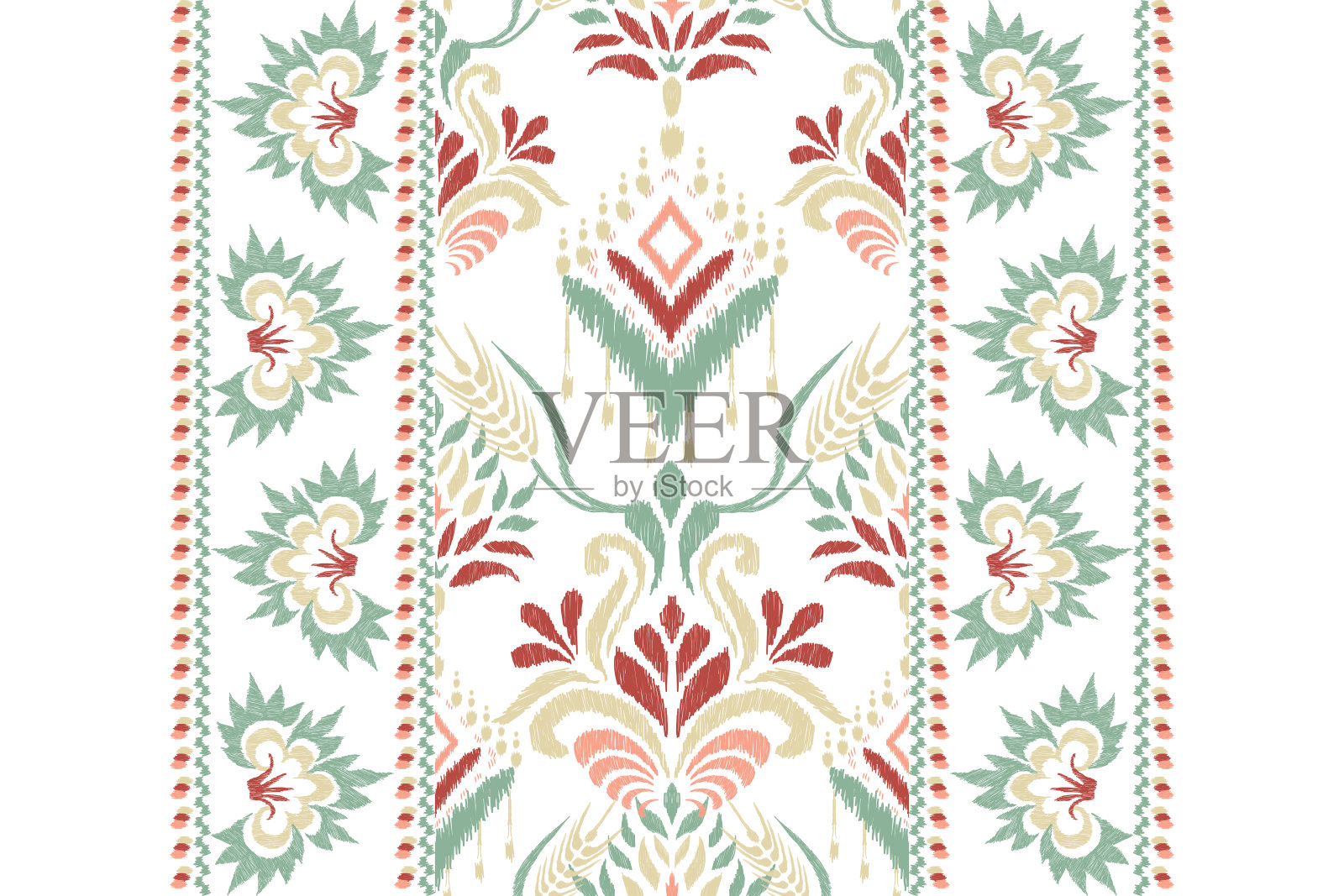 锦缎Ikat花佩斯利刺绣插画图片素材