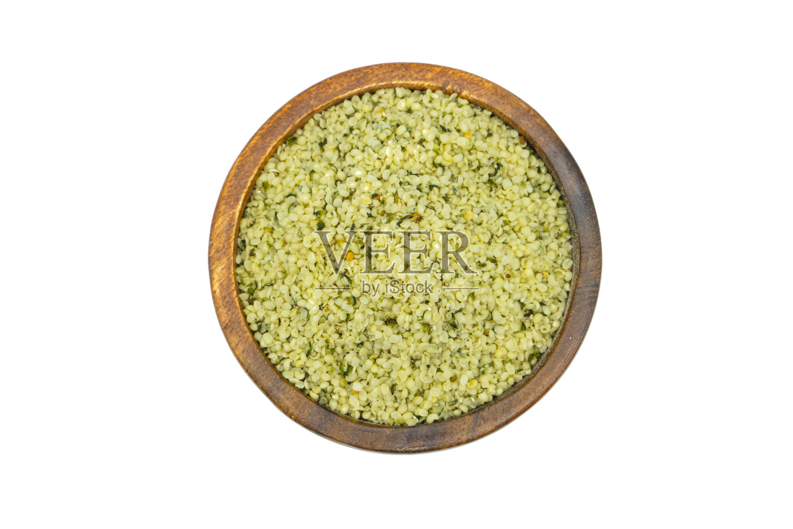 大麻种子在木碗孤立的白色背景顶视图照片摄影图片