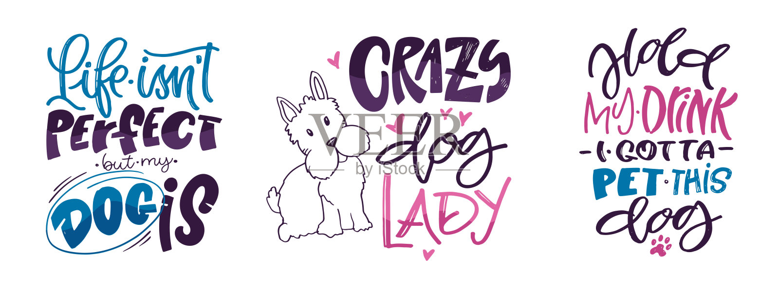 关于狗的明信片-文字引用手绘涂鸦明信片。t恤设计,马克杯印花。爱狗人士插画图片素材