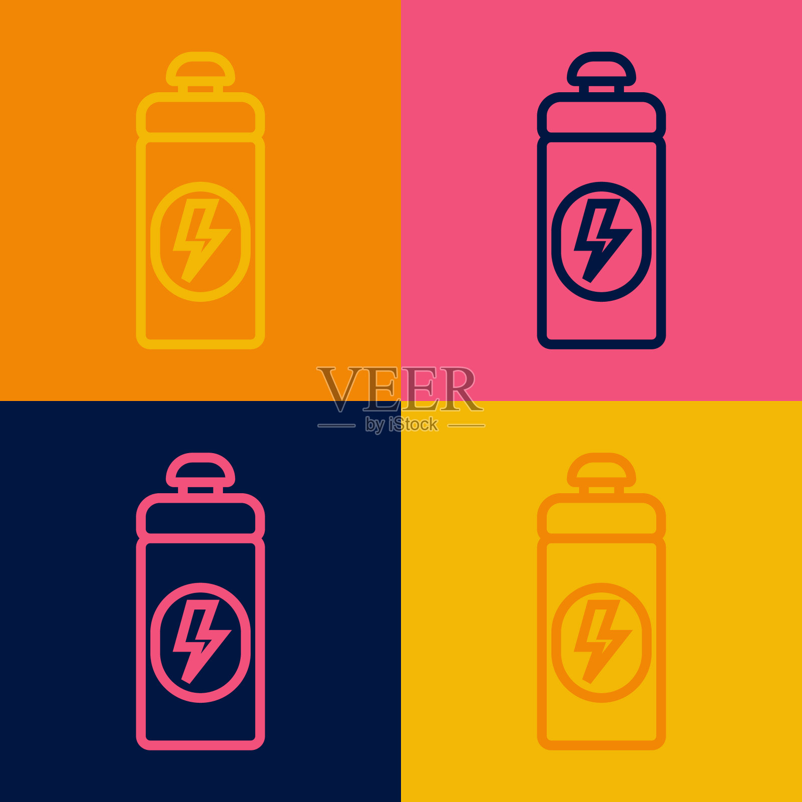 流行艺术线健身摇床图标孤立的颜色背景。带盖子的运动摇瓶,用于水和蛋白质鸡尾酒。向量插画图片素材