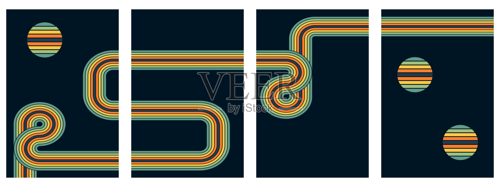 复古复古70年代风格的条纹背景海报线条。形状矢量设计图形复古背景上世纪70年代。抽象时尚的70年代线条框架插图插画图片素材