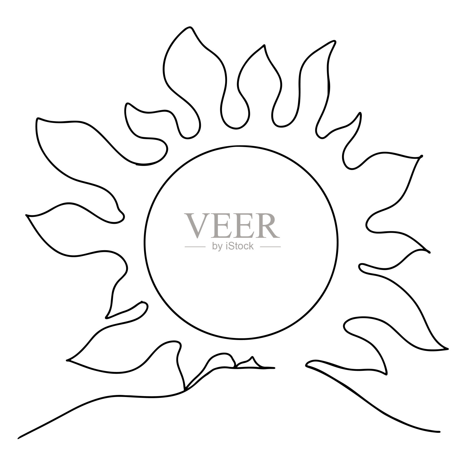 连续的一条线绘制太阳。涂鸦矢量插图插画图片素材
