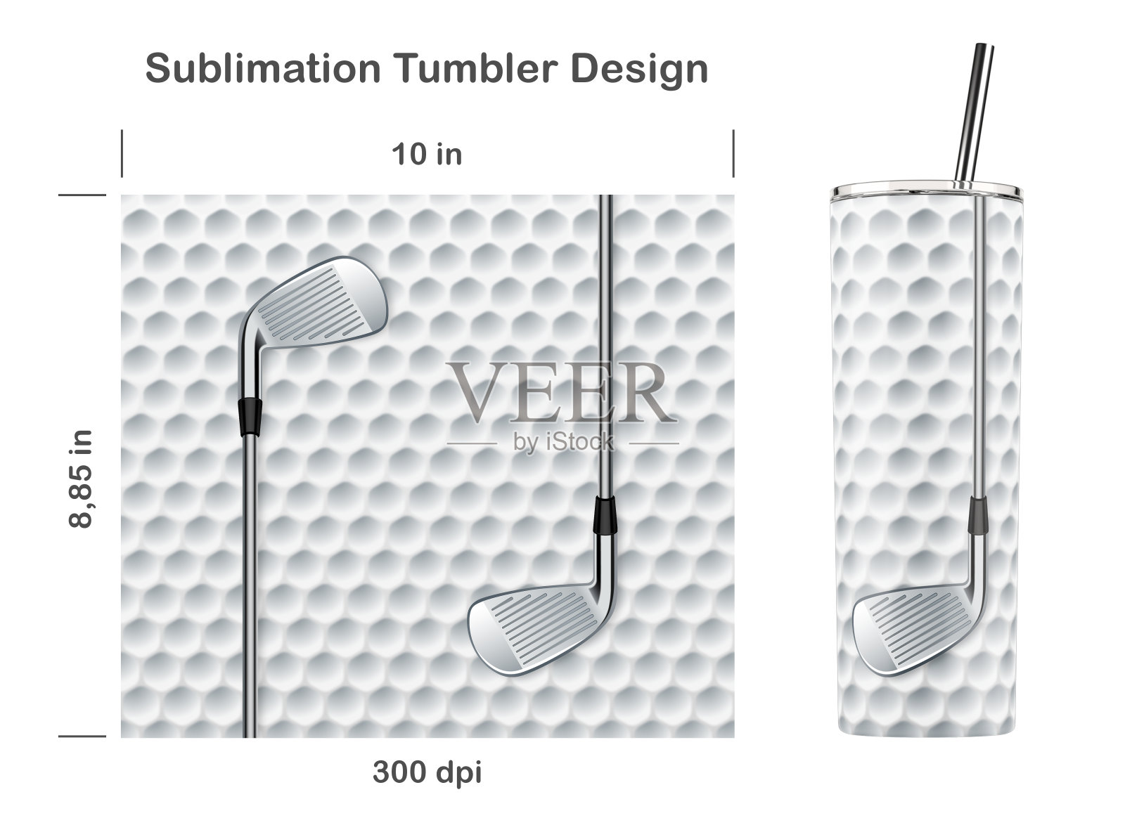高尔夫升华插图20盎司瘦玻璃杯。插画图片素材