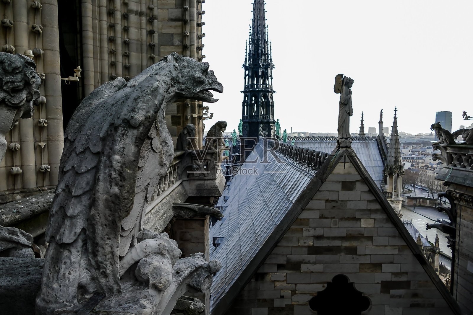 巴黎圣母院教堂大教堂的细节,图片描绘了美丽的巴黎大都会全景照片摄影图片