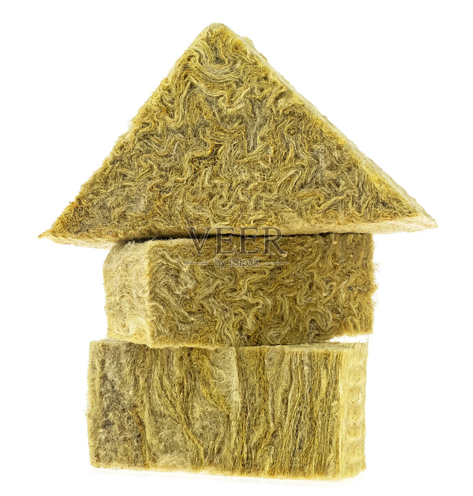 矿棉片孤立在一个白色的背景。保温材料,岩棉。矿物纤维,矿物棉,玻璃棉,MMMF, MMVF。照片摄影图片