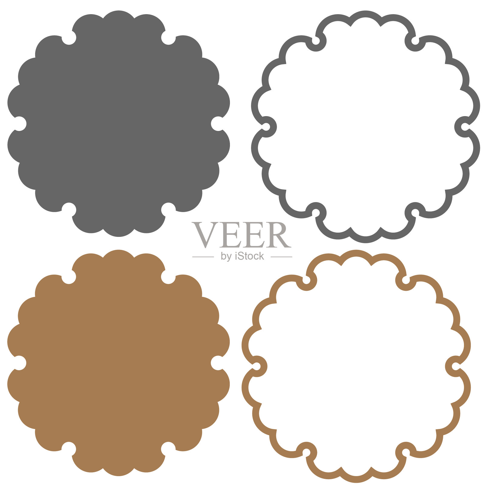 灰色和棕色百合-白色雪花形状的家族徽章插画图片素材