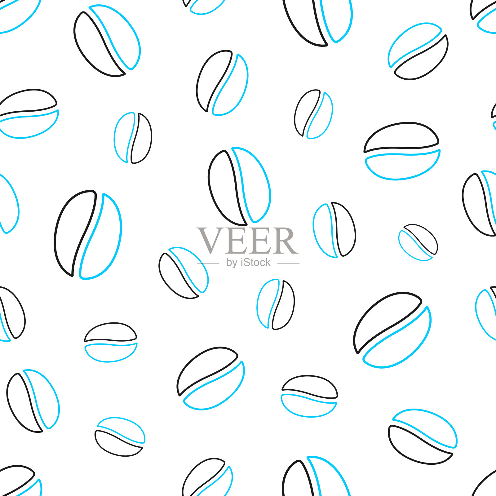 咖啡豆。无缝模式。白色背景上的线条图标插画图片素材