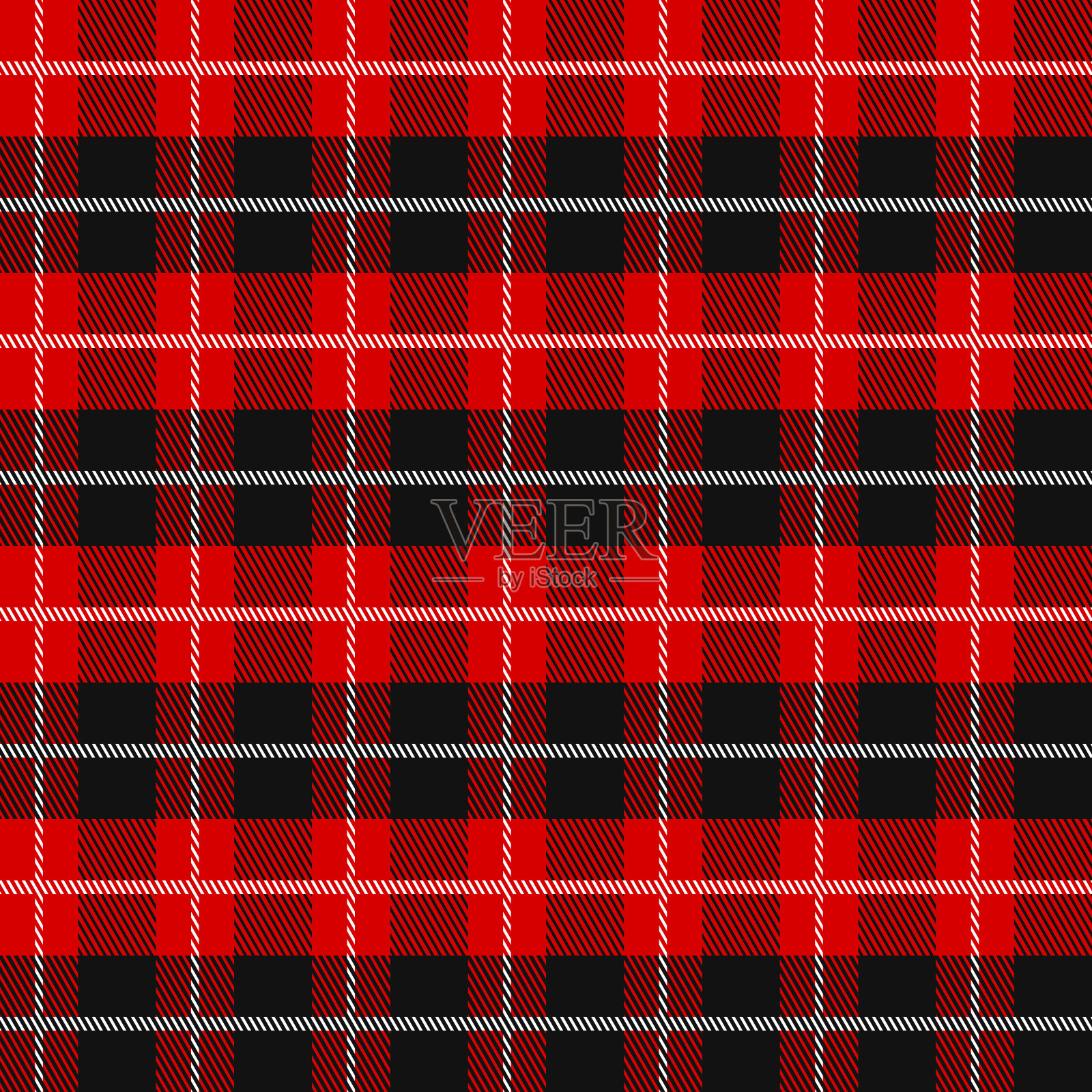 黑色和红色的苏格兰纺织品无缝图案。织物纹理格子格。抽象几何背景为布料、织物。单色图形重复设计。现代方形装饰。插画图片素材