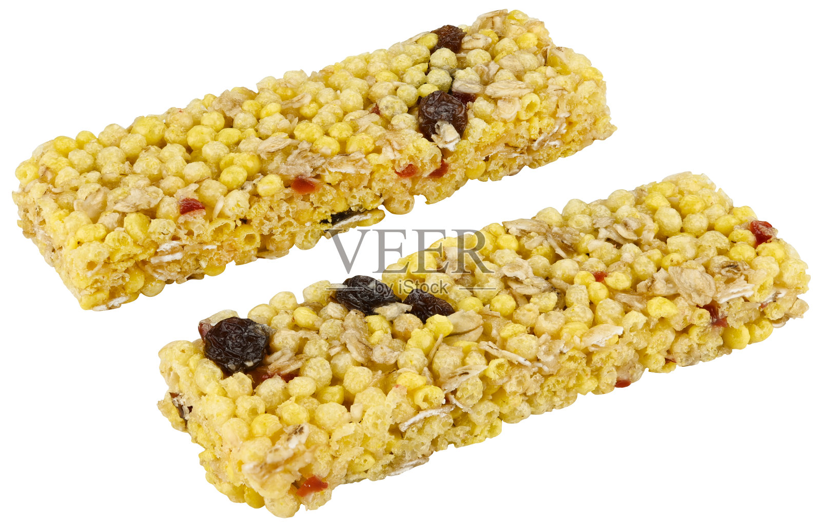 两个格兰诺拉燕麦棒。照片摄影图片