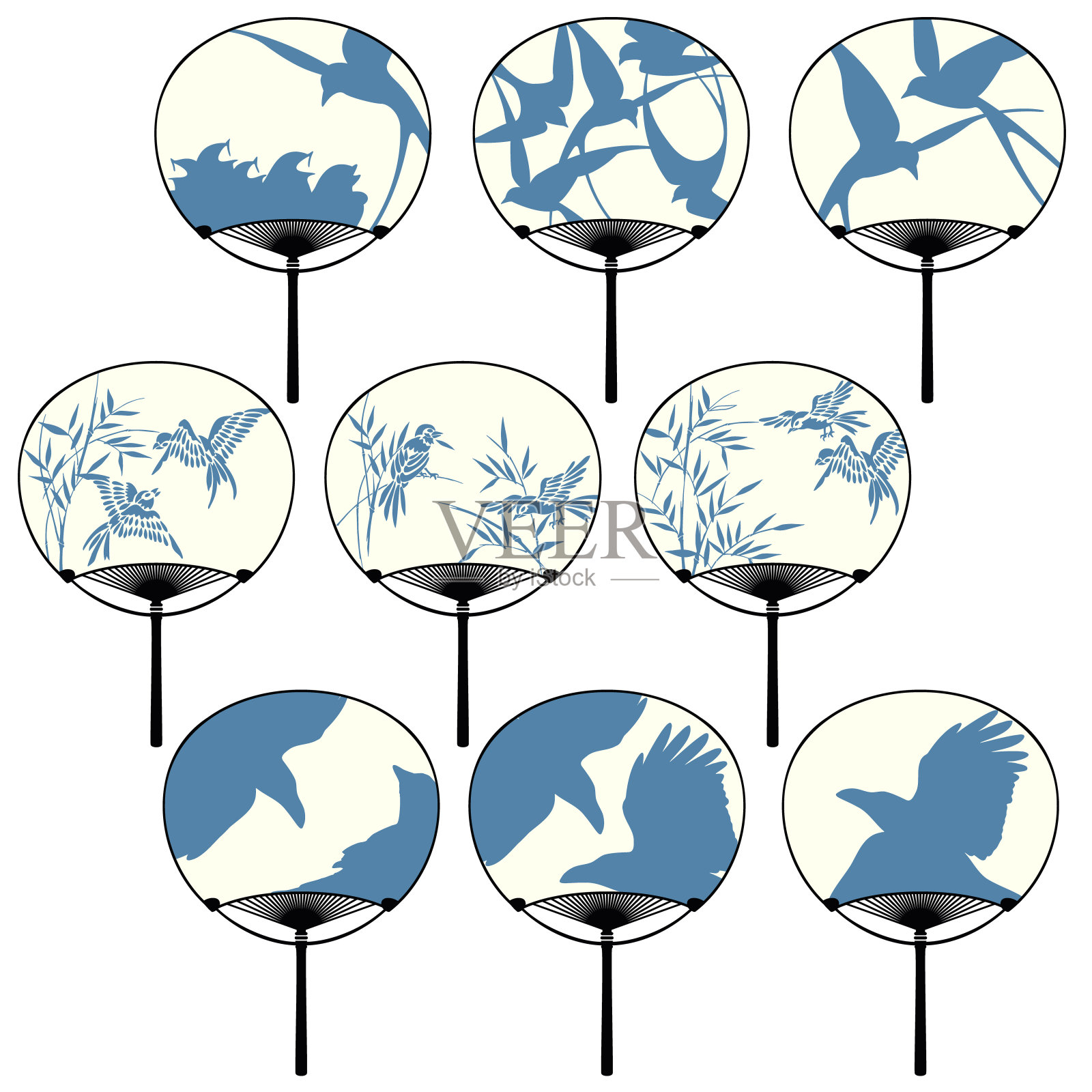 圆形风扇是日本的一种手动通风工具,插画图片素材