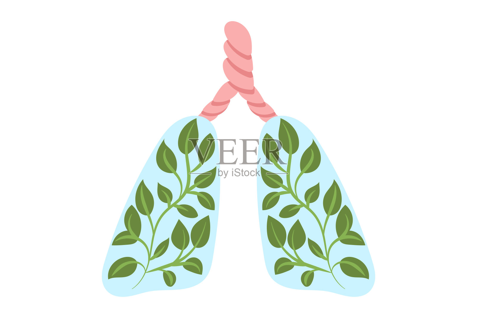 用绿叶装饰的像素艺术肺,就像圣诞节的装饰品插画图片素材