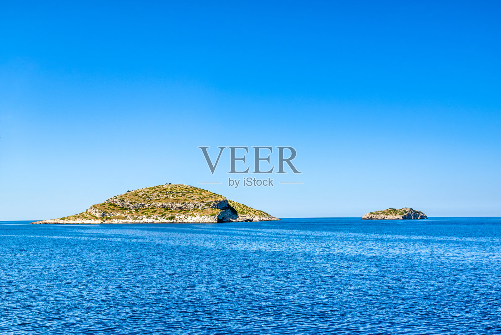 地中海景观,海中岛屿全景,克罗地亚群岛科纳提群岛。照片摄影图片
