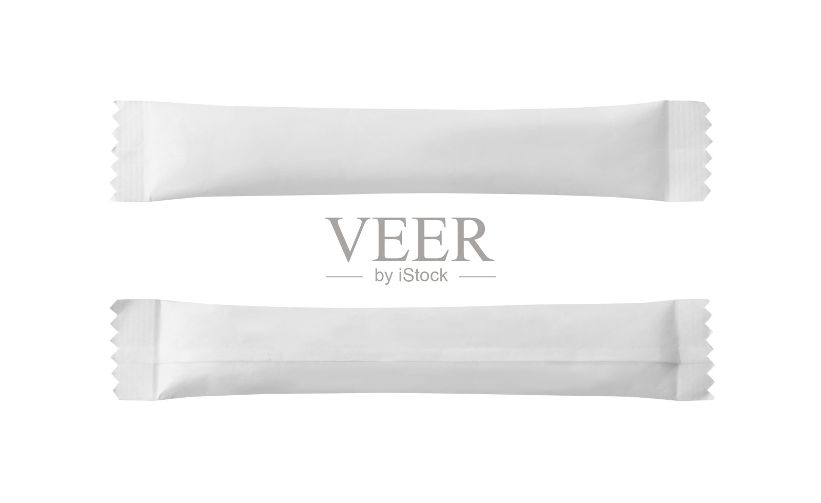 白色空白小袋包装孤立在白色背景上。用于糖、糖果、咖啡等产品的包装。照片摄影图片