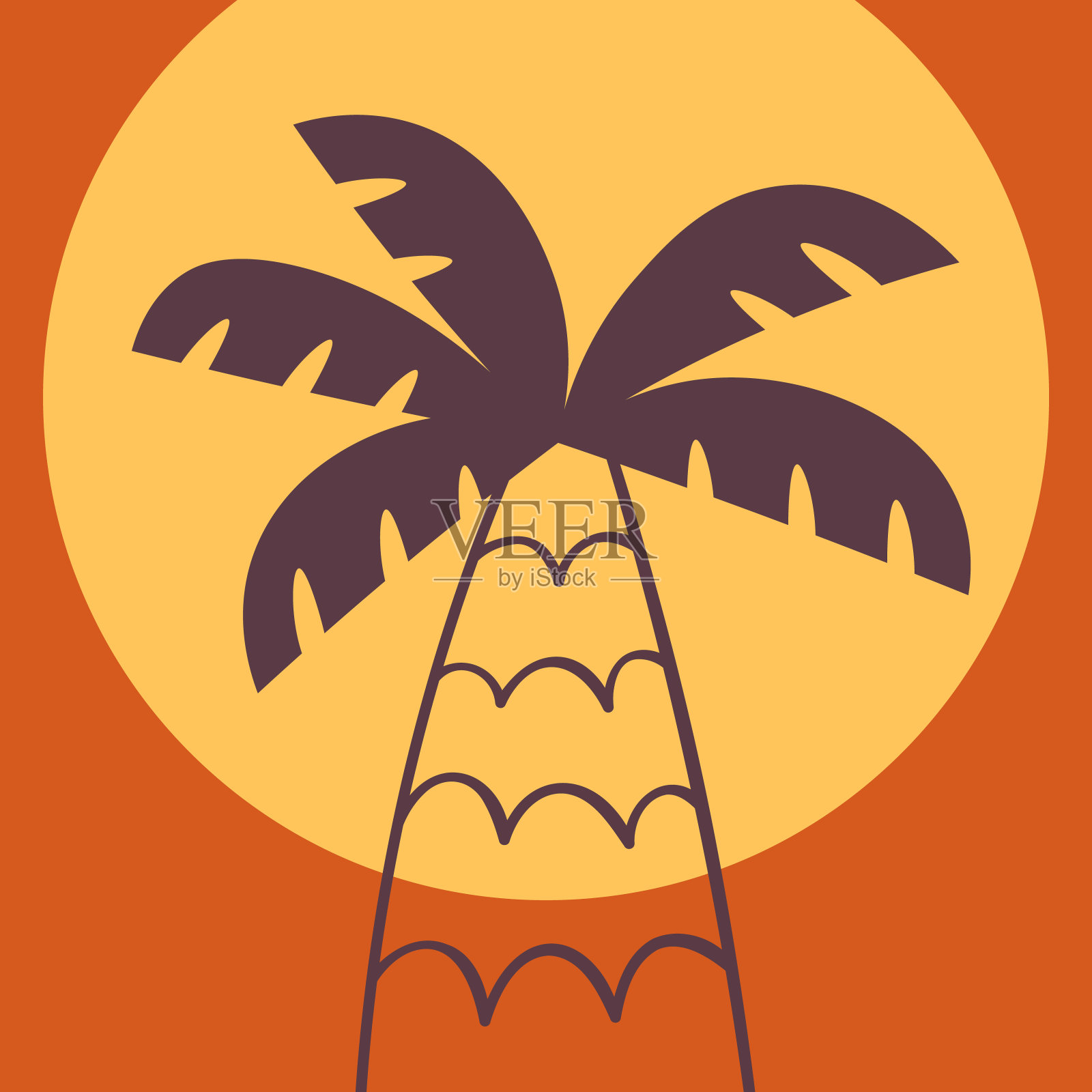 元素手绘棕榈树彩色卡片套装夏季插画图片素材