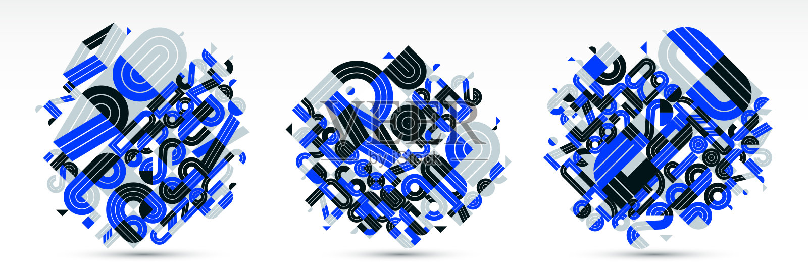 抽象几何构图矢量设计集,蓝色抽象孤立于白色之上,现代风格造型插画艺术收藏。插画图片素材