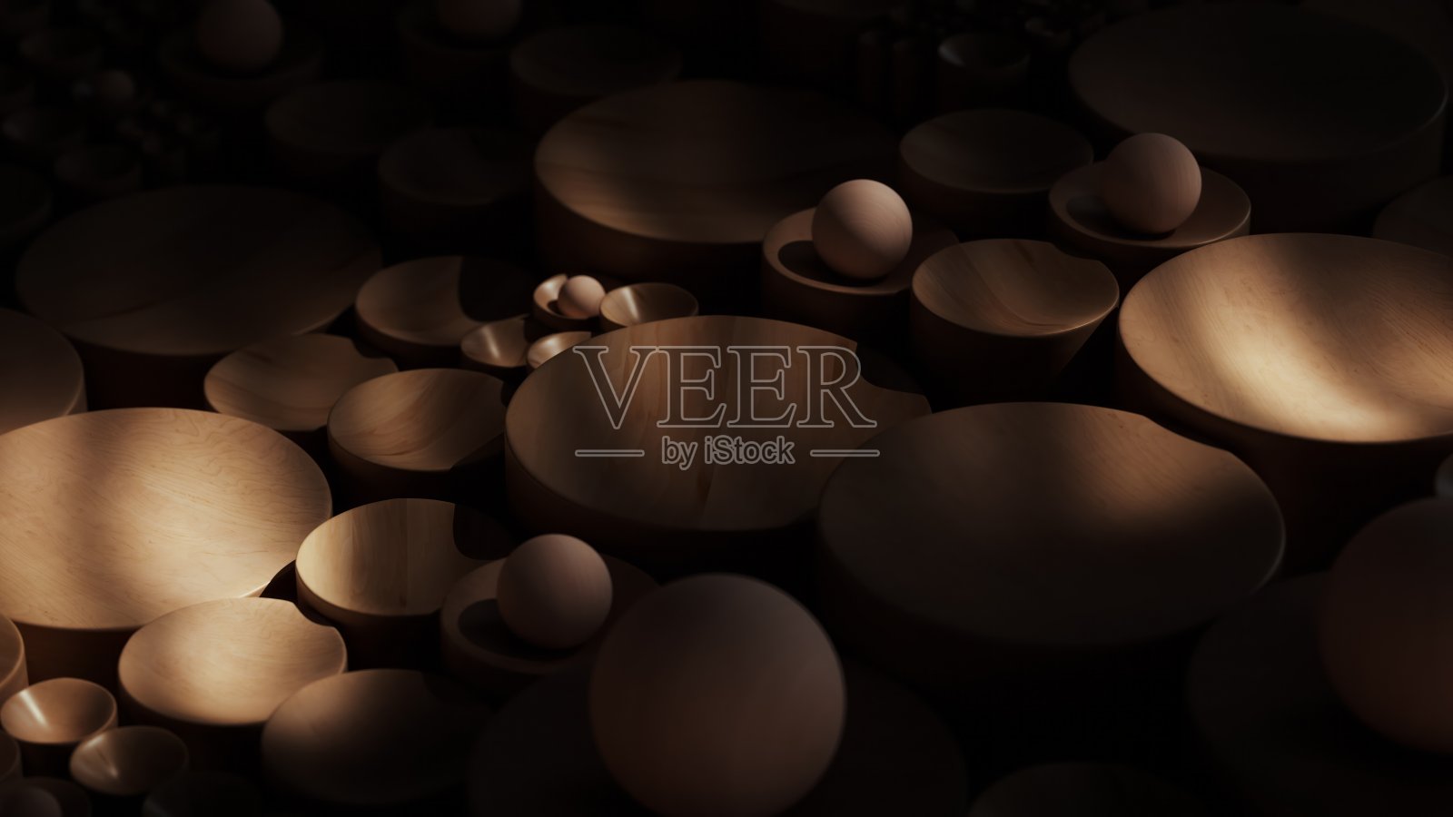 抽象的背景融合了木制球体和半球照片摄影图片