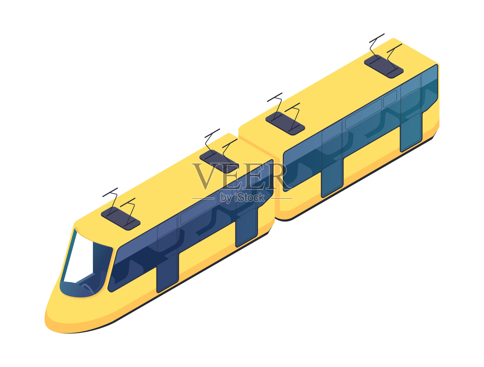 白色背景黄色电车,展示城市公共交通。等距矢量插图孤立在白色背景插画图片素材