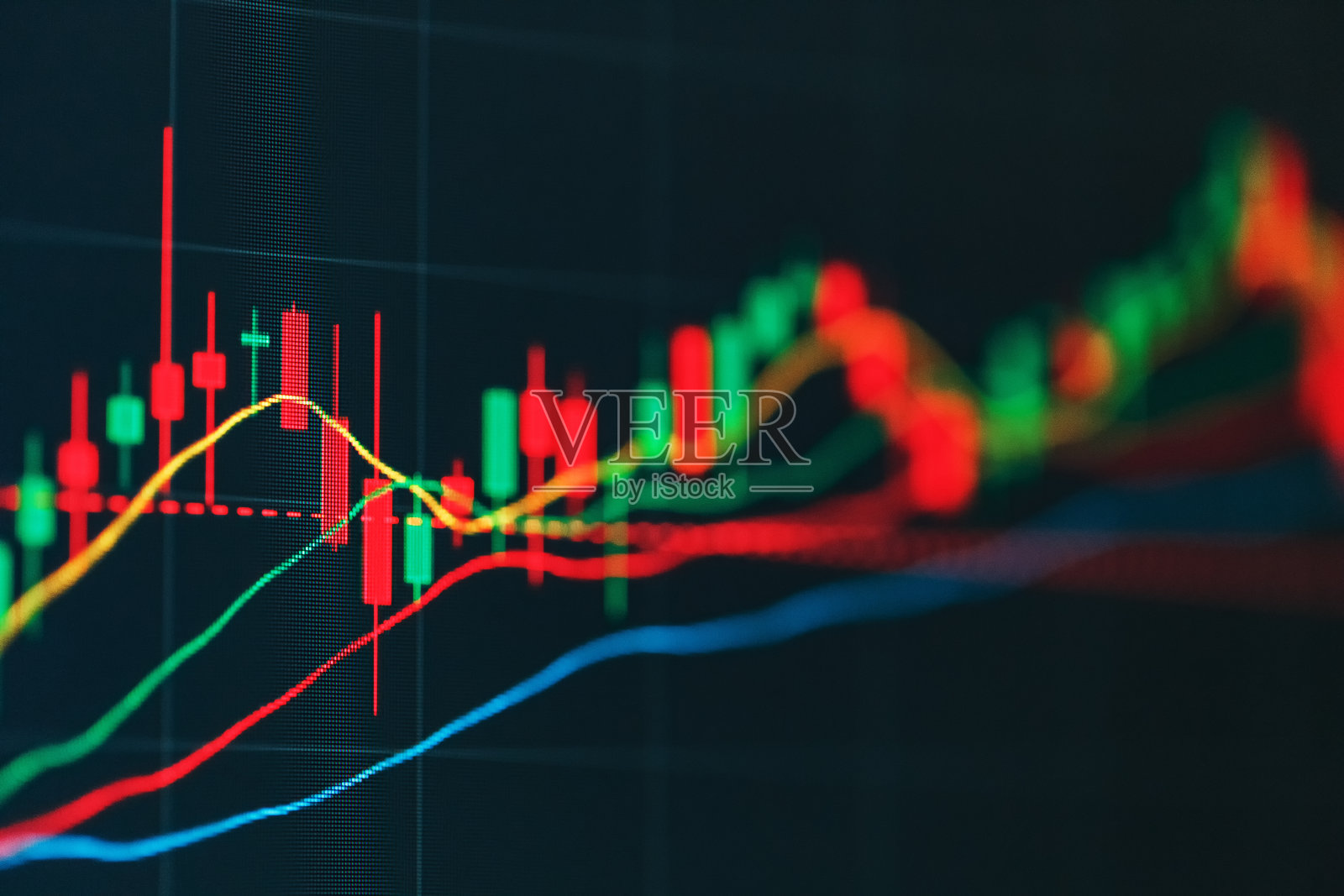 外汇图表的绿色和红色棍棒的股票市场交易。照片摄影图片