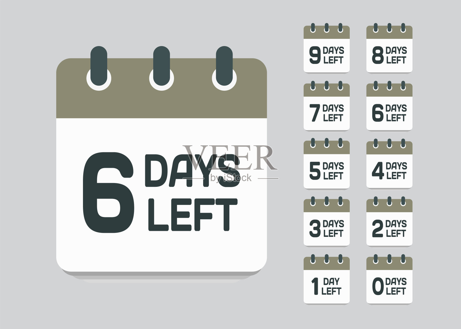 倒计时每日页面日历图标- 6天的时间插画图片素材
